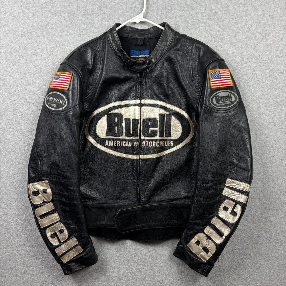 Vintage Vanson Buell Leather Motorcycle Racing Jacket Mens Large Mesh Lined